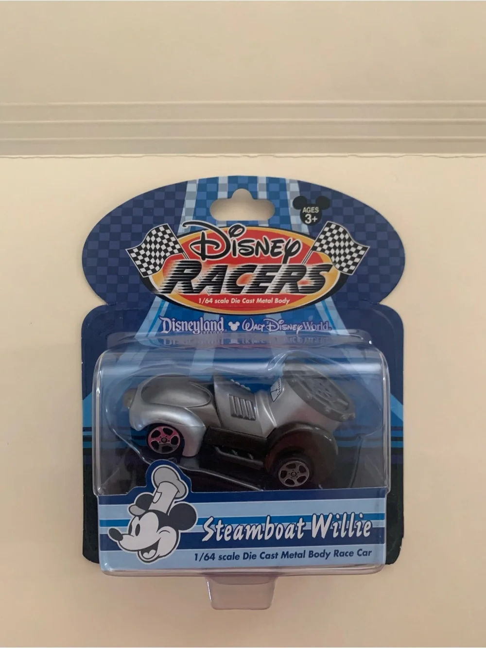 Disney Steamboat Willie Silver Toy Race Car with Black and Pink Accents